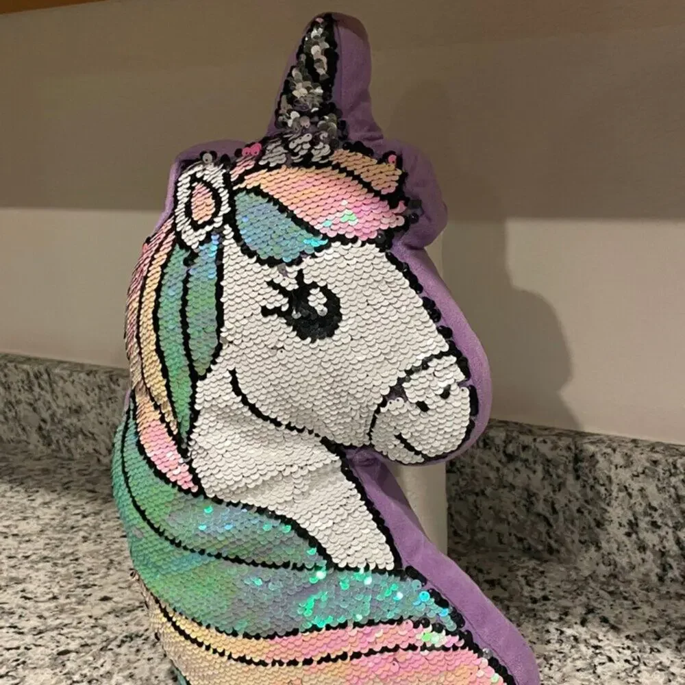 UNICORN PILLOW SEQUIN RAINBOW 16.5’ SOFT PLUSH DECORATIVE KAWAII COLLECTIBLE